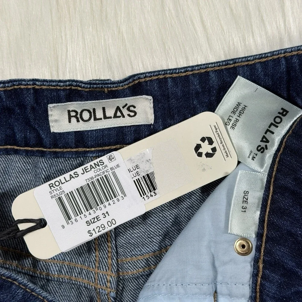 Rolla's Women's Size 31 Pacific Blue High Rise Wide Leg Sailor Scoop Denim Jeans